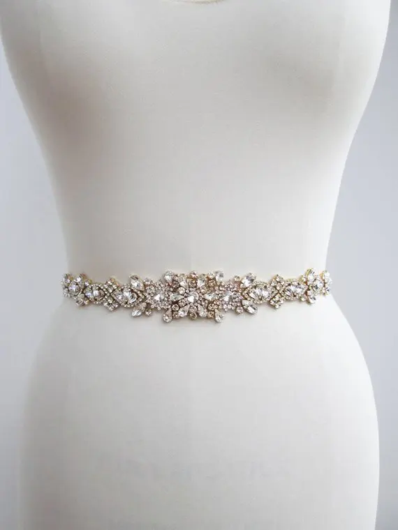 MissRDress Thin Crystal Wedding Belt Gold Diamond Bridal Rhinestones Sash For Bridesmaid Dresses JK867 | Свадьбы и торжества