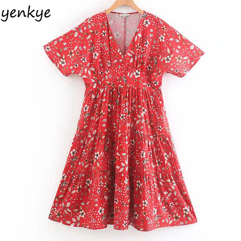 2019 Women Red Floral Print Pleated Midi Dress Lady Short Sleeve V Neck Casual Summer Dress Plus Size vestidos XNWM8937
2019 Women Red Floral Print Pleated Midi Dress Lady Short Sleeve V Neck Casual Summer Dress Plus Size vestidos XNWM8937