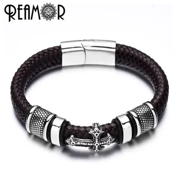 REAMOR 12mm Width Braided Leather Men Bracelets 316L Stainless Steel Cross Charms Cuff Bracelets Bangles Trendy Male Jewelry
REAMOR 12mm Width Braided Leather Men Bracelets 316L Stainless Steel Cross Charms Cuff Bracelets Bangles Trendy Male Jewelry