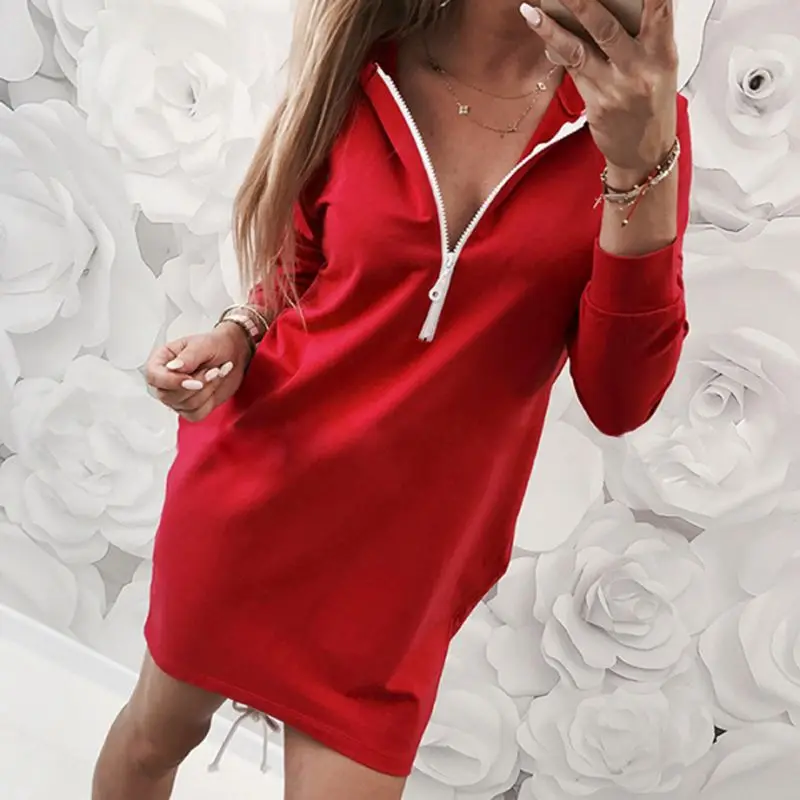 Autumn Zipper Neck Full Sleeves Fleeces Women Hooded Dresses Winter Dress Women Hoodies Sweatshirt Dress
Autumn Zipper Neck Full Sleeves Fleeces Women Hooded Dresses Winter Dress Women Hoodies Sweatshirt Dress