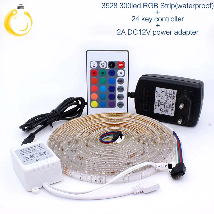5m/roll Led Strip Fairy Light RGB strip full Kit 3528 5M 300 Leds RGB + 24 Key Remote Controller + 12V 2A US EU Charger
5m/roll Led Strip Fairy Light RGB strip full Kit 3528 5M 300 Leds RGB + 24 Key Remote Controller + 12V 2A US EU Charger