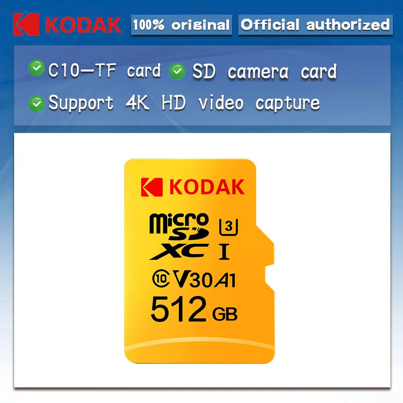 

Original Kodak 512GB Micro SD card class 10 U3 4K High Speed cartao de memoria Flash Memory Card 512gb mecard C10
