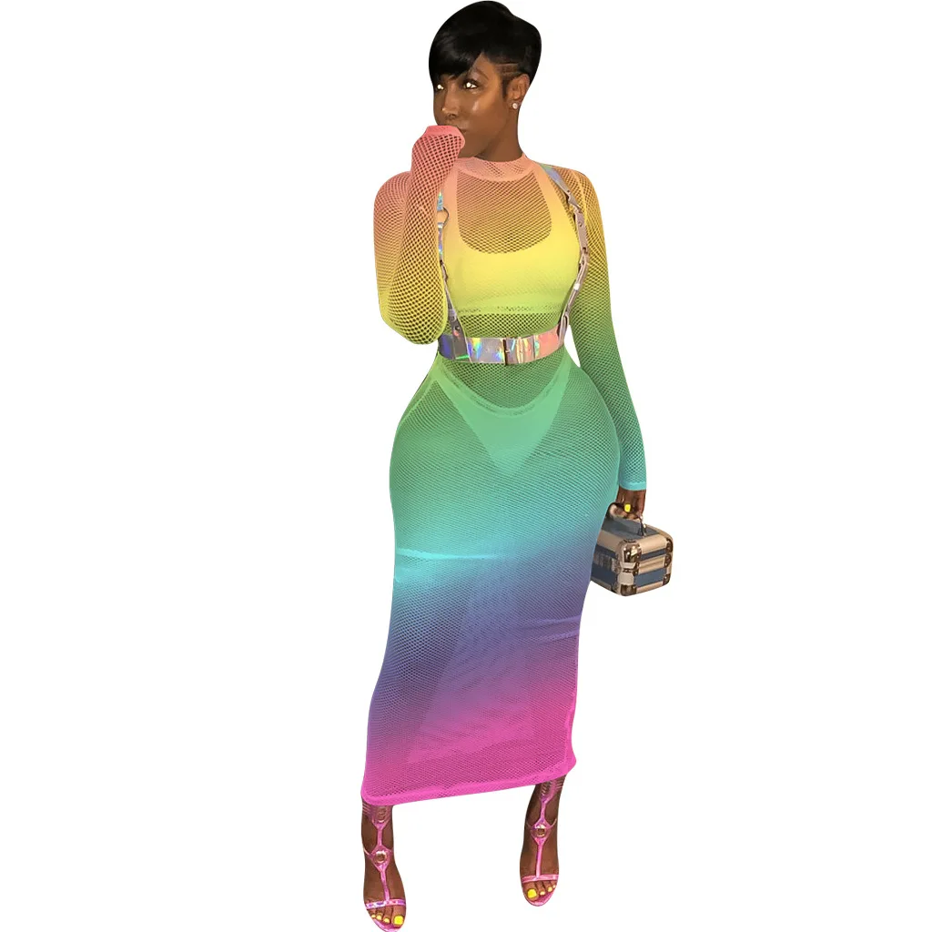 Rainbow Gradient Color Plus Size Dress Women Mesh Spliced Hollow Out Bodycon Party Dress Summer Long Sleeve Perspective Dresses
Rainbow Gradient Color Plus Size Dress Women Mesh Spliced Hollow Out Bodycon Party Dress Summer Long Sleeve Perspective Dresses