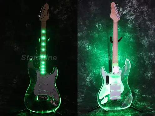 Starshine Crystal Electric Guitar DK-STG Acrylic Body Green LED Color Tremolo Bridge White Pickguard Dots Inlay 9V Battery With
Starshine Crystal Electric Guitar DK-STG Acrylic Body Green LED Color Tremolo Bridge White Pickguard Dots Inlay 9V Battery With