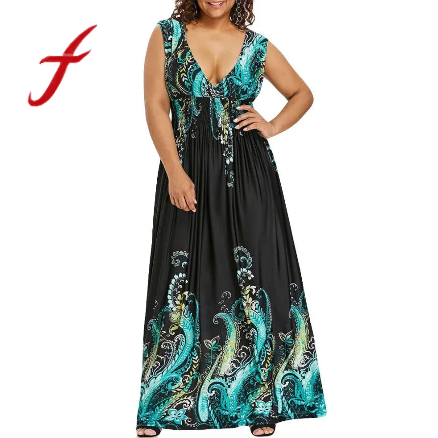 Feitong Womens Long Dress Boho Summer Sexy Sleeveless Leaking Back V-Neck Flora Print Maxi Dress vestido de festa 2019 Fashion
Feitong Womens Long Dress Boho Summer Sexy Sleeveless Leaking Back V-Neck Flora Print Maxi Dress vestido de festa 2019 Fashion