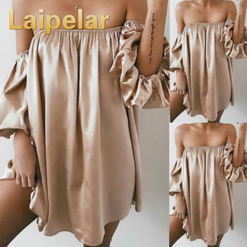 Laipelar Women Short Sleeve Silk Dresses Off Shoulder Party Clubwear Dress Women Slash Neck Loose Mini Dress
Laipelar Women Short Sleeve Silk Dresses Off Shoulder Party Clubwear Dress Women Slash Neck Loose Mini Dress