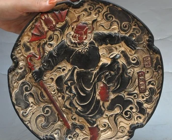 9" marked chinese Lacquerwork god Zhong Kui hold sword bat statue art Tray Plate
9" marked chinese Lacquerwork god Zhong Kui hold sword bat statue art Tray Plate