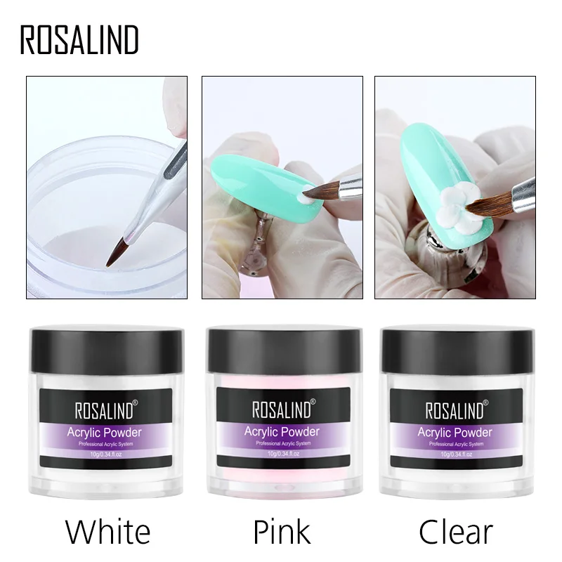 Акриловый порошок для маникюра ROSALIND прозрачный 10 г розовый белый акриловый