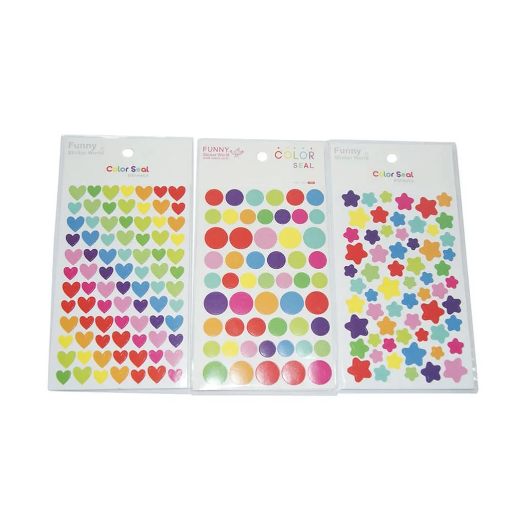 6pcs/Set Hot Colorful Round Circle Star heart Label Stickers Dot Diary Stickers Planner Scrapbook Albums Photo Decor Stickers
6pcs/Set Hot Colorful Round Circle Star heart Label Stickers Dot Diary Stickers Planner Scrapbook Albums Photo Decor Stickers