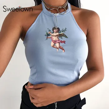 Sweetown Pink Angel Cartoon Print Cute Tank Top Blue Sexy Bralette Summer Crop Top Women Cropped Feminino Bandage Party Tops
Sweetown Pink Angel Cartoon Print Cute Tank Top Blue Sexy Bralette Summer Crop Top Women Cropped Feminino Bandage Party Tops