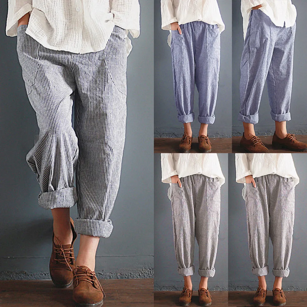 Telotuny women pants High Waist Vintage Striped pants female wide leg pants women cotton linen Trousers Harem Pants JL 20
Telotuny women pants High Waist Vintage Striped pants female wide leg pants women cotton linen Trousers Harem Pants JL 20