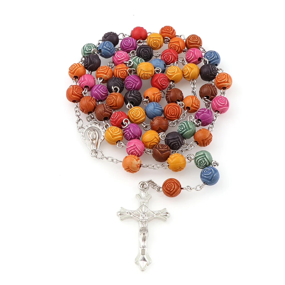 8mm Religious Catholic Gem-inside Colorful rose necklace Round Prayer Beads Bless Rosary Necklace Silver Cross
8mm Religious Catholic Gem-inside Colorful rose necklace Round Prayer Beads Bless Rosary Necklace Silver Cross