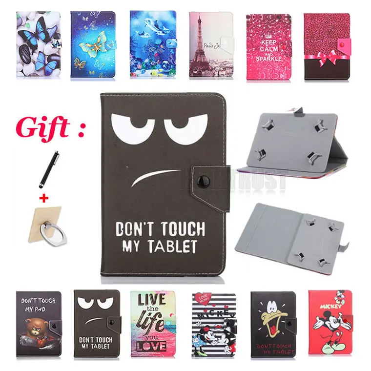 Universal 10.1 inch Cartoon Pu Leather Stand Case for Assistant AP-107G Full HD 10.1" Tablet Cover + 2 Gifts (No camera hole) |