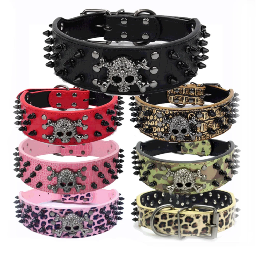 2" Wide Spiked Studded Leather Dog Collar Bullet Rivets With Cool Skull Pet Accessories For Meduim Large Dogs Pitbull Boxer XS-L
2" Wide Spiked Studded Leather Dog Collar Bullet Rivets With Cool Skull Pet Accessories For Meduim Large Dogs Pitbull Boxer XS-L