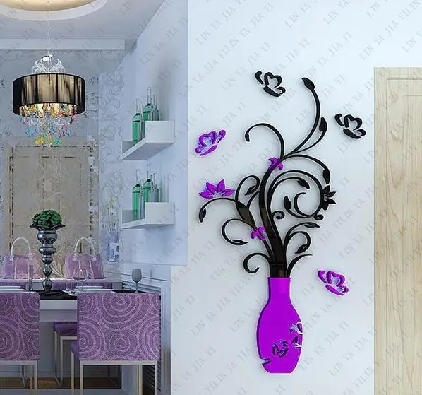 DIY Modern 3D Crystal Acrylic Three-dimensional Vase Wall Stickers Purple Red Color Flower Vase Wall Decor For Living Room Wall
DIY Modern 3D Crystal Acrylic Three-dimensional Vase Wall Stickers Purple Red Color Flower Vase Wall Decor For Living Room Wall