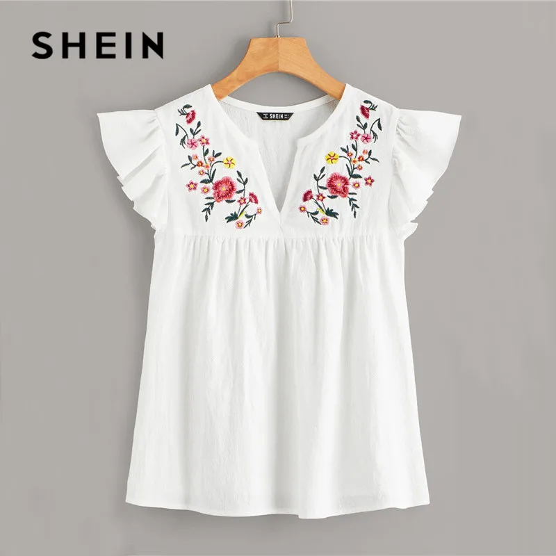SHEIN V Cut Neck Embroidery Print Ruffle Armhole White Blouse Womens Tops And Blouses Summer Short Sleeve Cute Ladies Tops
SHEIN V Cut Neck Embroidery Print Ruffle Armhole White Blouse Womens Tops And Blouses Summer Short Sleeve Cute Ladies Tops
