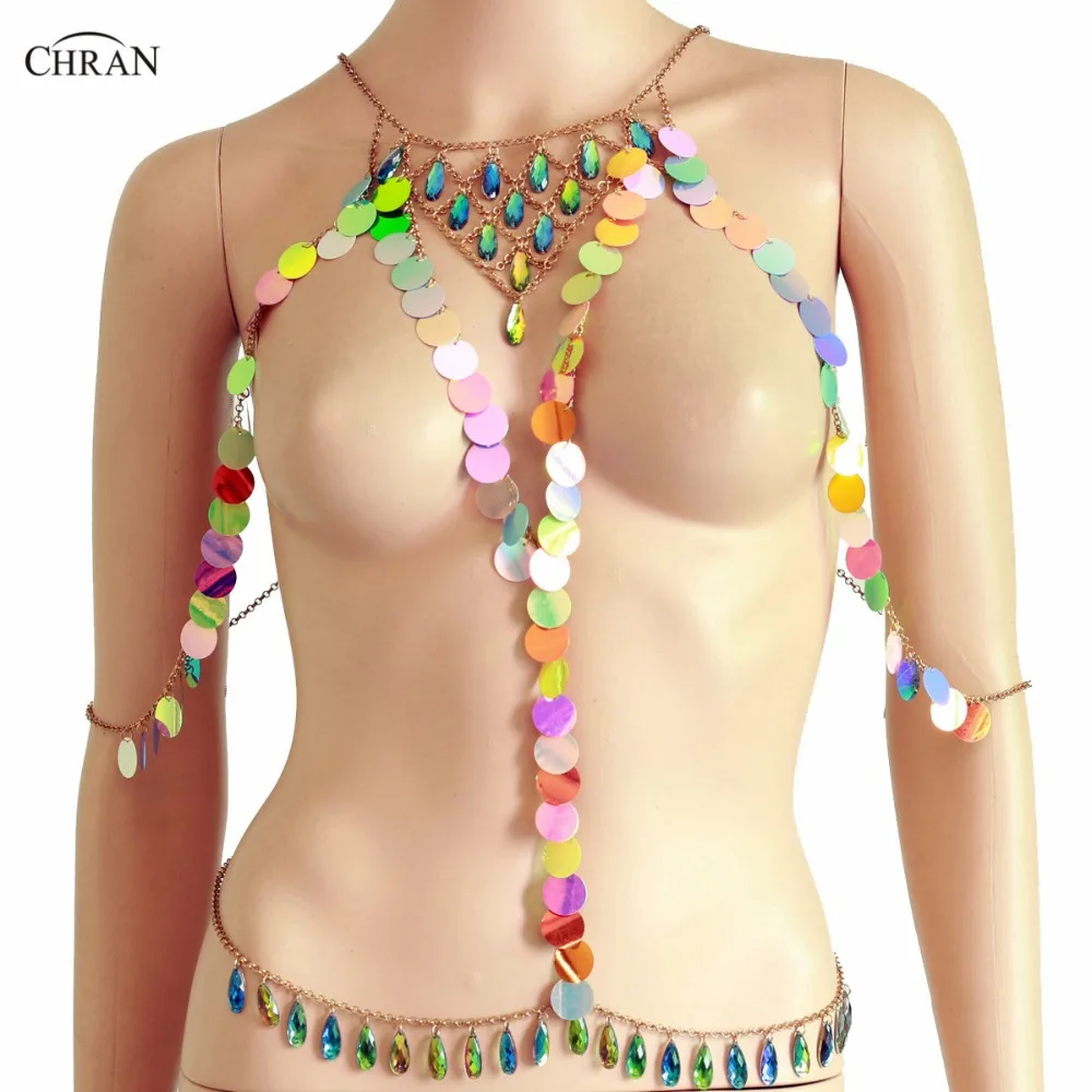 

Chran Acrylic Gem Seascale Crop Top Belly Waist Belt Chain Necklace Rave Bra Bralete Ibiza Festival Costume Wear Jewelry CRS205