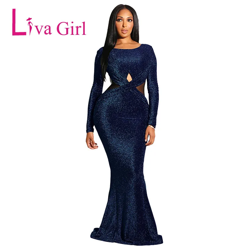 Фото Женское вечернее платье макси LIVA с открытой спиной длинным рукавом | Женские платья (32958373531)