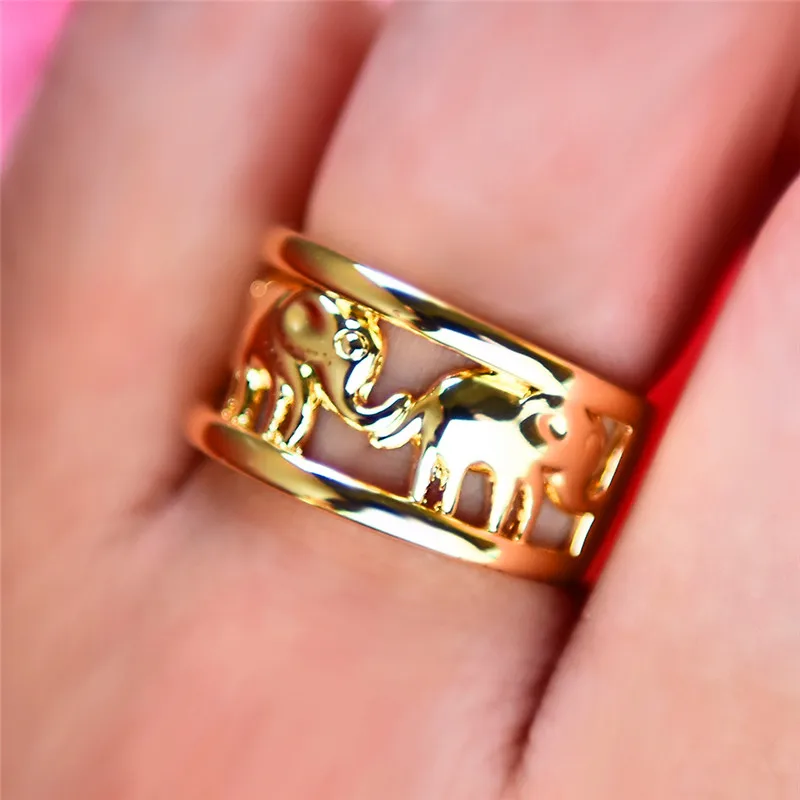 Minimalist Female Male Elephant Amainal Party Ring Cute Yellow Gold Filled Love Fashion Engagement Wedding Rings For Women | Украшения и