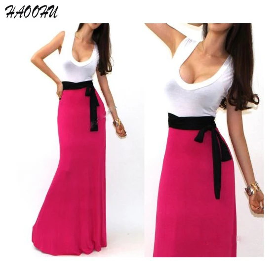 

Free Shipping Casual Vestidos Women dresses 2016 Solid Sexy O-neck Sleeveless Halter Pleated Fashion Designs Maxi Dress 901 DX
