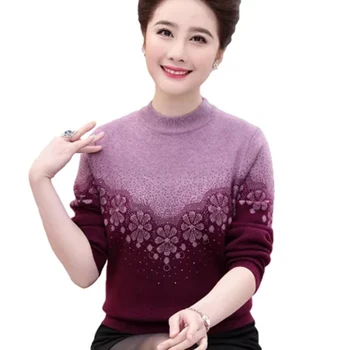 Autumn Winter Women Half Turtleneck Knitted Sweater Pullover Middle Age Mother Floral Print Plus Size 5XL Knitted Sweater F481
Autumn Winter Women Half Turtleneck Knitted Sweater Pullover Middle Age Mother Floral Print Plus Size 5XL Knitted Sweater F481