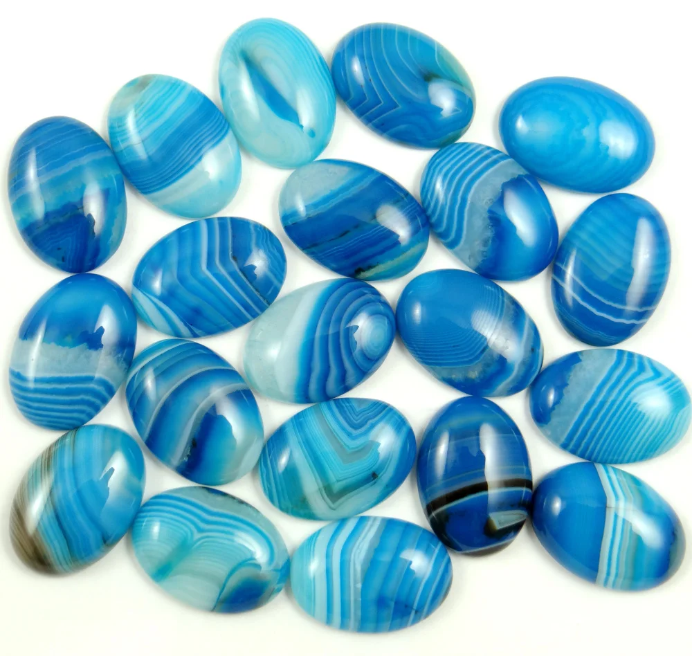 

Natural Stone blue Striped Onyx Oval Shape Cabochons CAB 25*18MM Good Quality Bead Jewelry Making Ring Earring accessories 30PC