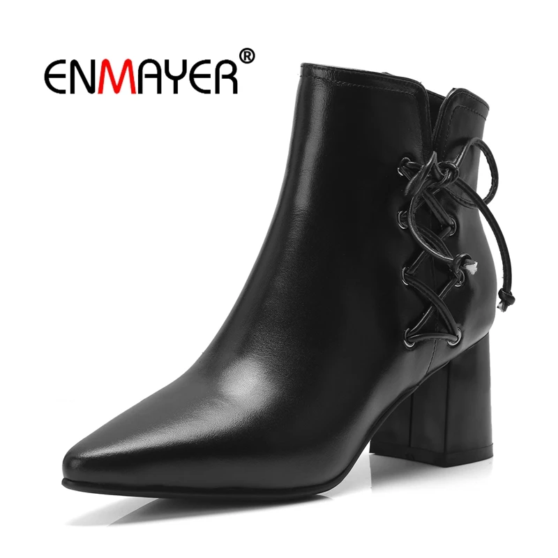 ENMAYER Genuine Leather Women Ankle Boots Pointed Toe Autumn Winter Shoes women Fashion boots Causal Zipper Thick heels CR1577
ENMAYER Genuine Leather Women Ankle Boots Pointed Toe Autumn Winter Shoes women Fashion boots Causal Zipper Thick heels CR1577