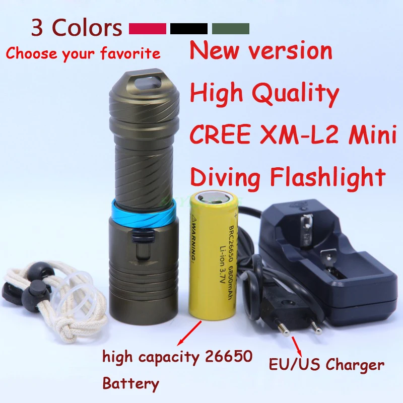 New 2000 Lumens XM-L2 LED Diving Flashlight Torch 100M Underwater Waterproof Scuba Lantern + 26650 Battery + Charger
New 2000 Lumens XM-L2 LED Diving Flashlight Torch 100M Underwater Waterproof Scuba Lantern + 26650 Battery + Charger