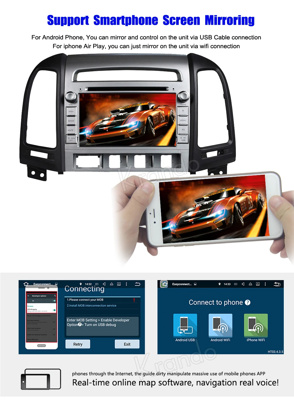 Krando Hyundai Santa Fe 4 hole Android car radio gps navigation multimedia system (3)
