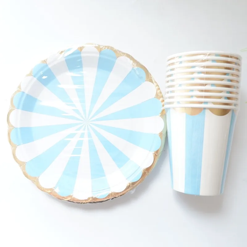 20pcs/set Gold Blue Striped Disposable Tableware Party Paper Plates Baby Shower Birthday Party Supplies Paper Cups Tableware
20pcs/set Gold Blue Striped Disposable Tableware Party Paper Plates Baby Shower Birthday Party Supplies Paper Cups Tableware