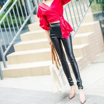 Women Korean Slim Leather Pants 2019 New Black High Waist Zippers PU Pencil Pants Fashion Ladies Streetwear Skinny Leather Pants
Women Korean Slim Leather Pants 2019 New Black High Waist Zippers PU Pencil Pants Fashion Ladies Streetwear Skinny Leather Pants