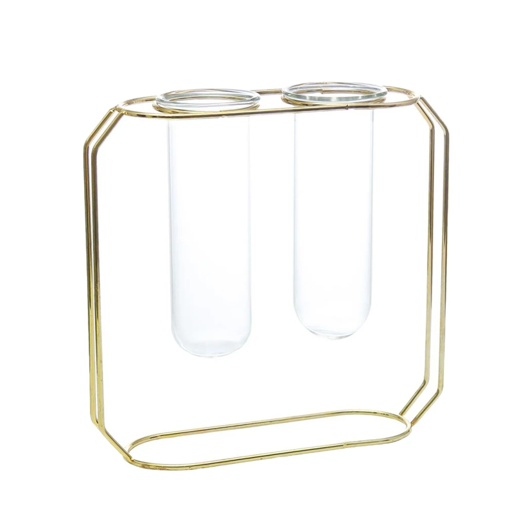 Glass Hydroponic Plant Water Flower Vase with Iron Stand for DIY Art Decoration Creative Gifts