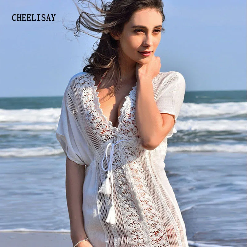Women White Lace Crochet Summer Holiday Beach BathingSuit Bikini Swimwear Long Sleeve V Neck Cover Up Beach Dress Sundress
Women White Lace Crochet Summer Holiday Beach BathingSuit Bikini Swimwear Long Sleeve V Neck Cover Up Beach Dress Sundress