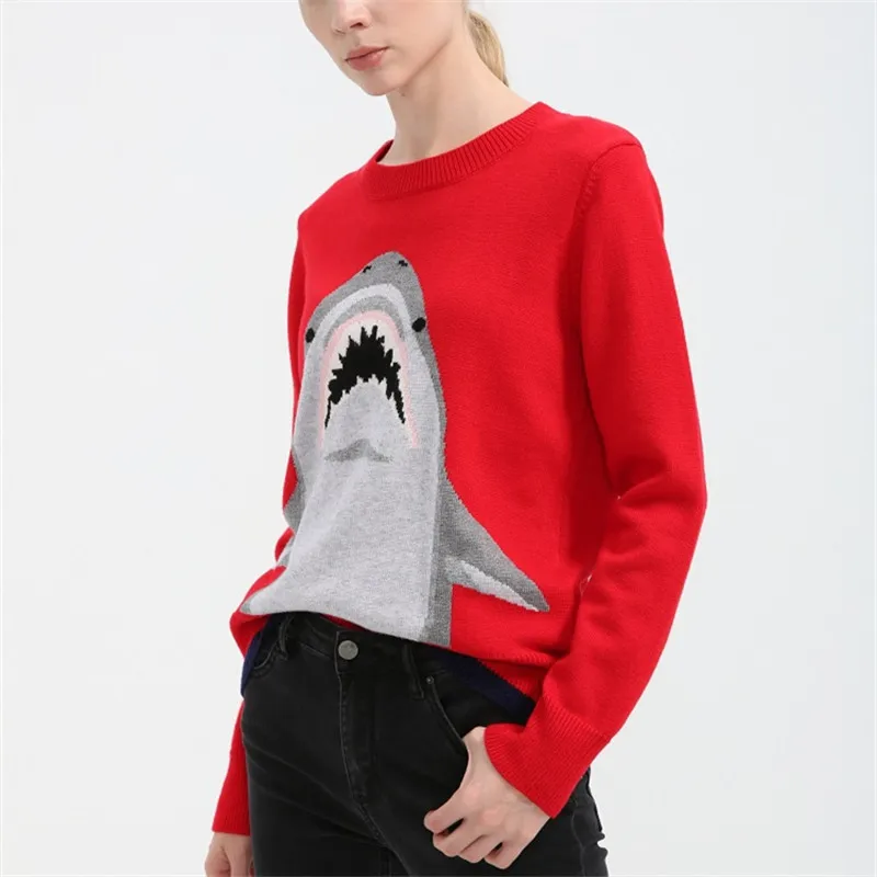 Image wool sweater pullover jumper shark women warm runway sweater knitted knitwear autumn winter 2017 new high quality red color