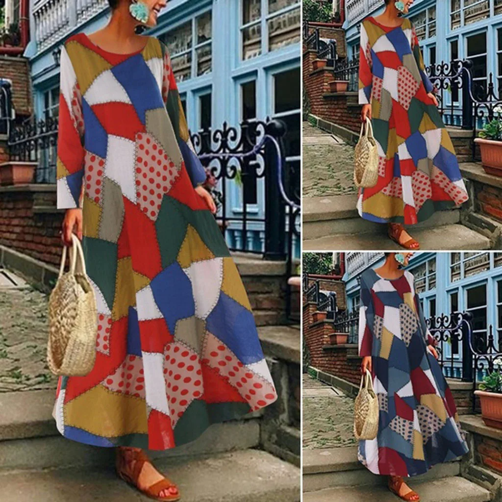Women's summer dresses Fashion Half Sleeve Color Block Multicolor Loose Beach Long Robe Cotton Dress large size women's dresses
Women's summer dresses Fashion Half Sleeve Color Block Multicolor Loose Beach Long Robe Cotton Dress large size women's dresses