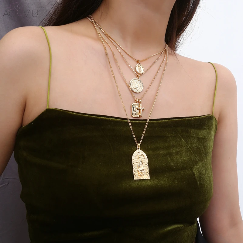 AOMU Bohemia Multilayer Cross Virgin Mary Pendant Beads Chain Christian Coin Neckalce Goddess Catholic Choker Collier For Women
AOMU Bohemia Multilayer Cross Virgin Mary Pendant Beads Chain Christian Coin Neckalce Goddess Catholic Choker Collier For Women