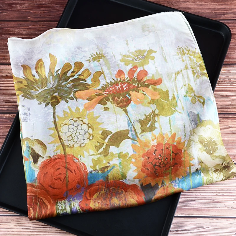 2019 Trend Oil Painting Flowers Silk Scarf Head Wrap New Print Women Scarf Tie Travel Accessories 70*70 Summer Cool Scarf Outlet
2019 Trend Oil Painting Flowers Silk Scarf Head Wrap New Print Women Scarf Tie Travel Accessories 70*70 Summer Cool Scarf Outlet