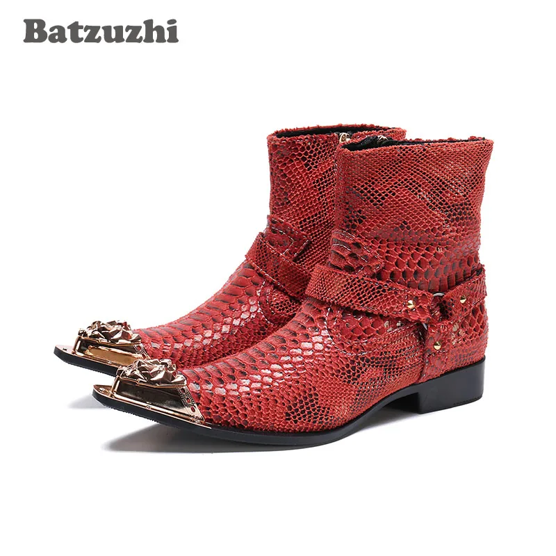 Batzuzhi Western Cowboy Boots Men Pointed Metal Tip Red Genuine Leather Ankle Boots Men Motorcycle Botas Hombre, Pluz Sizes 46
Batzuzhi Western Cowboy Boots Men Pointed Metal Tip Red Genuine Leather Ankle Boots Men Motorcycle Botas Hombre, Pluz Sizes 46
