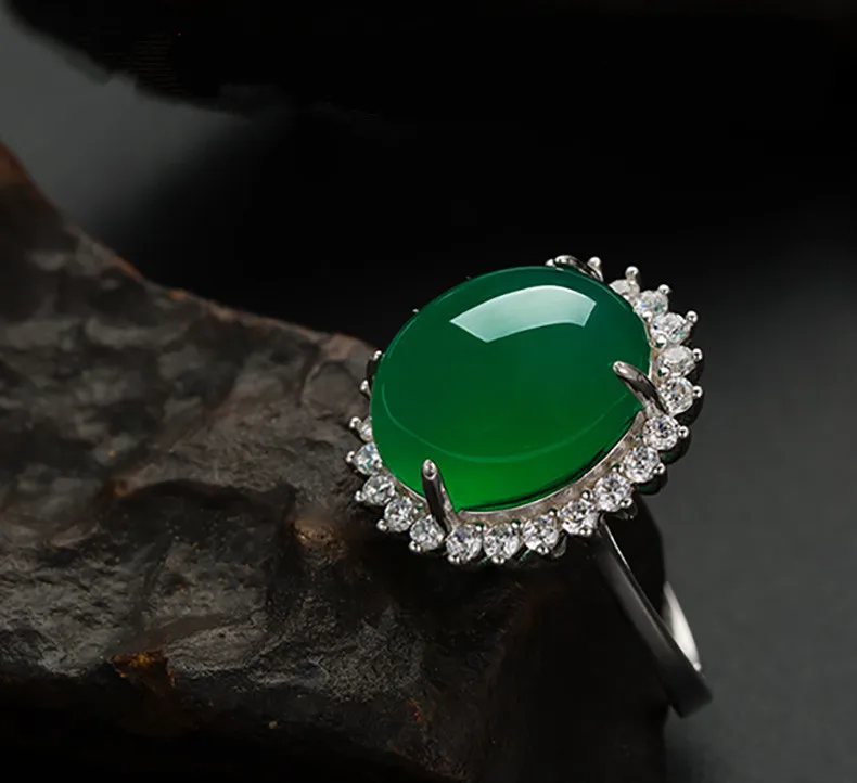 MOROW High Quality Natural Green Chalcedony Jewel Finger Rings Vintage Fashion Jewelry Female Engagement Ring for Birthday Gift (15)