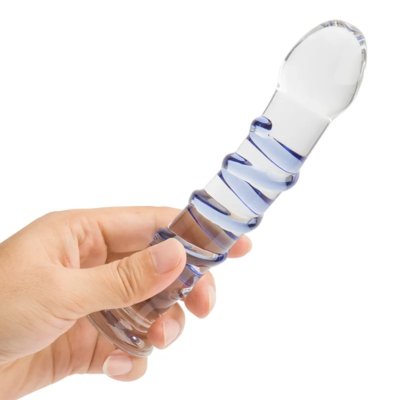 Sapphire Spiral Pyrex Glass Dildo 7 Inch Realistic Crystal Strapon Penis Artificial Anal Dildo Adult Sex Toys for Woman