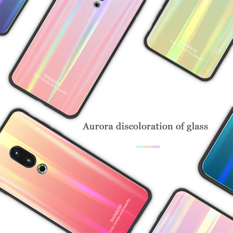 Luxury Gradient Tempered Glass Case For Meizu 16th Case Fashion RainBow Soft Frame Cover Coque For MeiZu 16th Plus Case Fundas (5)