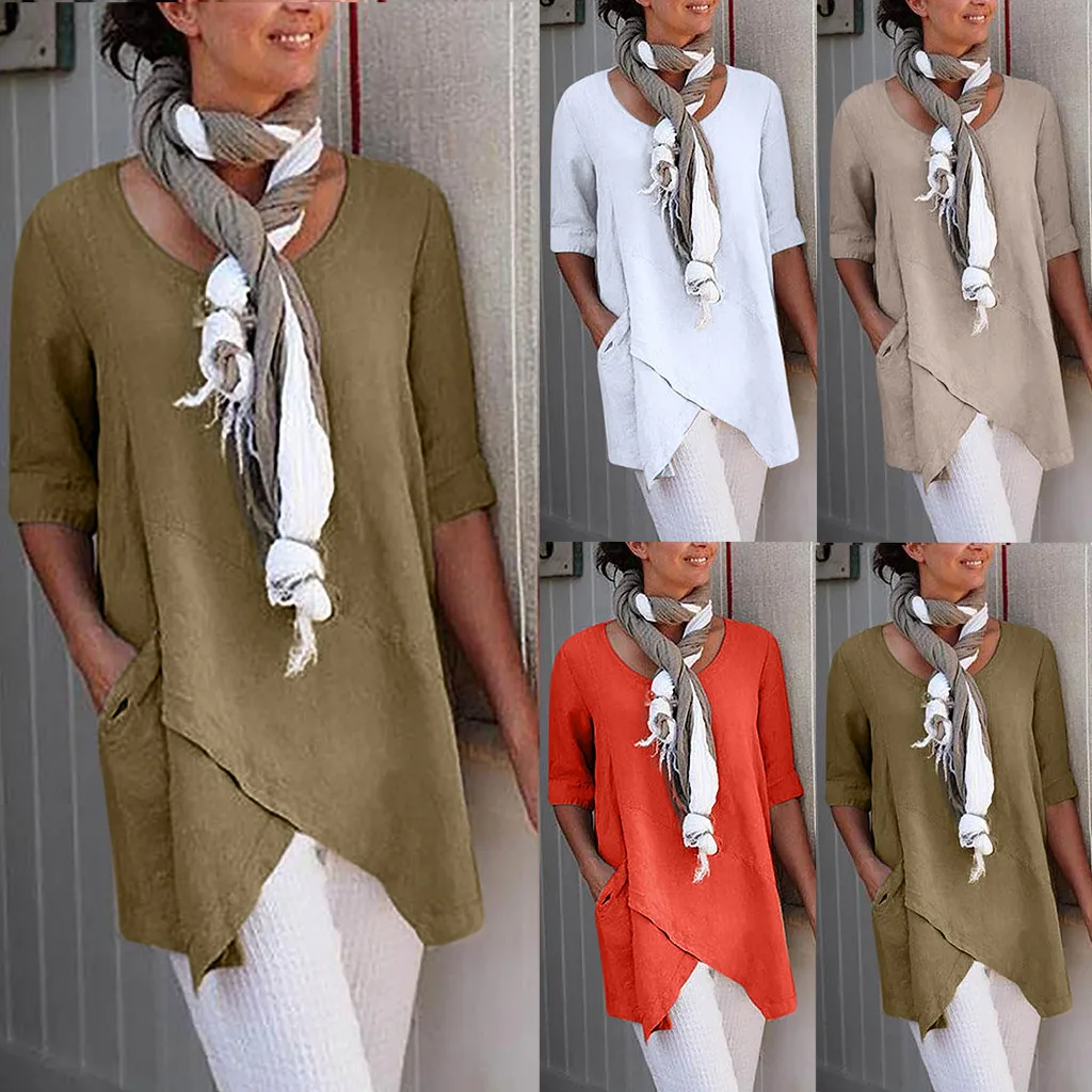 2019 womens clothing modish tops Half Sleeve Cotton Linen top Pocket festival plus size Textured top camiseta mujer verano
2019 womens clothing modish tops Half Sleeve Cotton Linen top Pocket festival plus size Textured top camiseta mujer verano