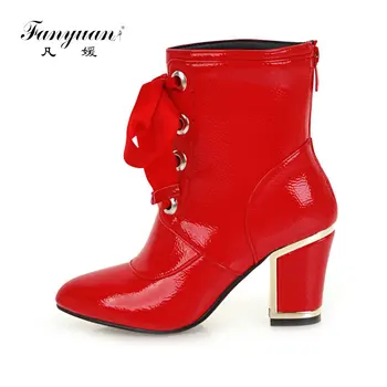 Fanyuan Sweet Style Zipper Women Boots Riband Cross-tied Mid-calf Boots Winter High Heel Ladies shoes Pointed Toe Riding Boots
Fanyuan Sweet Style Zipper Women Boots Riband Cross-tied Mid-calf Boots Winter High Heel Ladies shoes Pointed Toe Riding Boots
