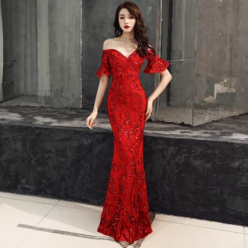2020 Red Mermaid Sequined Long Evening Dresses With Sexy Off The Shoulder V Neck Women Formal Dress LF324
2020 Red Mermaid Sequined Long Evening Dresses With Sexy Off The Shoulder V Neck Women Formal Dress LF324