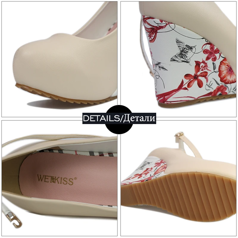 WETKISS Fashion Ankle Strap High Wedges Platform Pumps For Women Casual Elegant Flower Print Wedges Platform Shoes mary jane 20