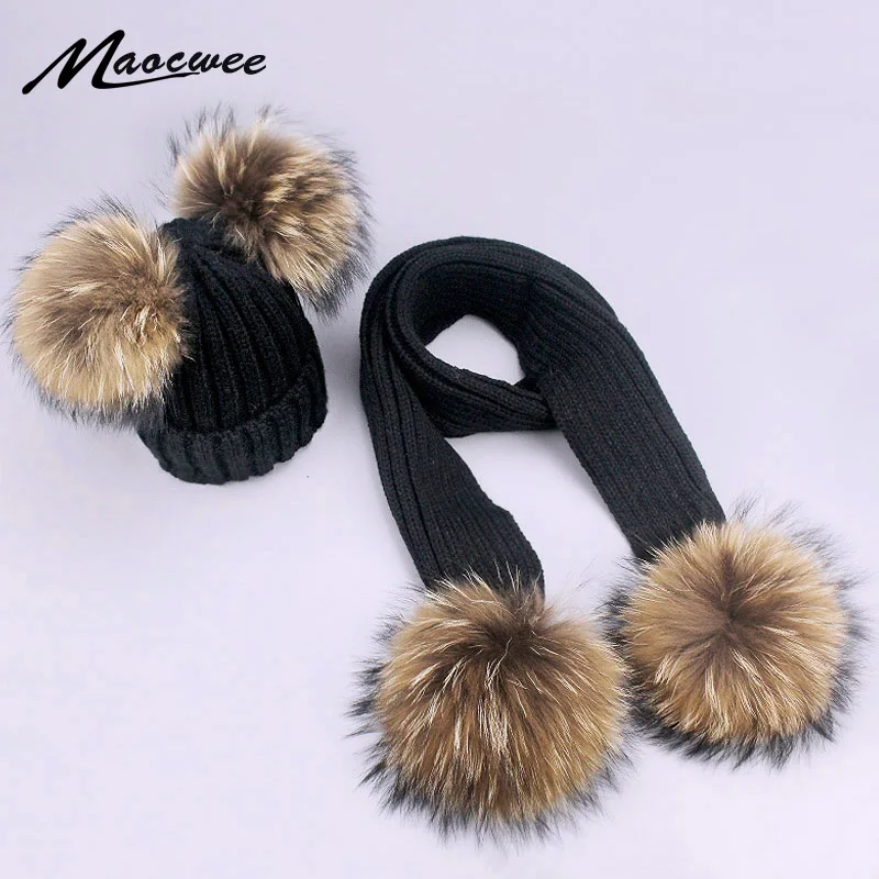 Winter Children's Knitted Raccoon Fur Pom-pom Hats Scarf Two-Piece Mask Warm And Comfortable Boy Girl Ski Caps Beanies Skullies
Winter Children's Knitted Raccoon Fur Pom-pom Hats Scarf Two-Piece Mask Warm And Comfortable Boy Girl Ski Caps Beanies Skullies