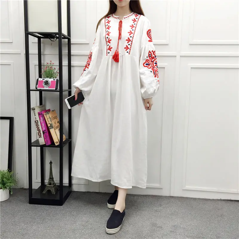 Women Vintage Floral Embroidery Dress Drawstring Tie Tassels Long Sleeve Faldas Festa Casual Brand Loose Retro Dresses 2019
Women Vintage Floral Embroidery Dress Drawstring Tie Tassels Long Sleeve Faldas Festa Casual Brand Loose Retro Dresses 2019