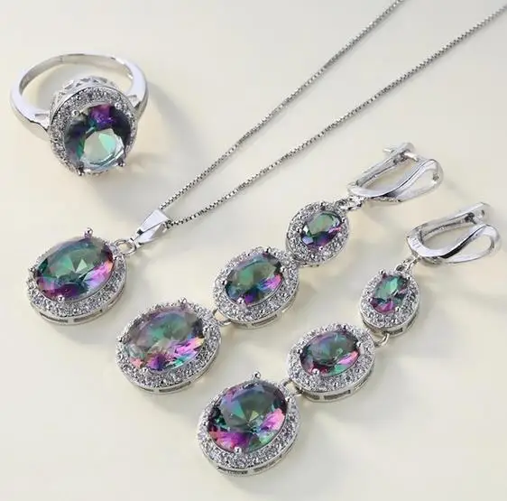 4 Pieces/Set Women's Necklace Set Multicolor Crystal Inlaid Ring Earrings Pendant Necklace Chain Wedding Jewelry Gift
4 Pieces/Set Women's Necklace Set Multicolor Crystal Inlaid Ring Earrings Pendant Necklace Chain Wedding Jewelry Gift
