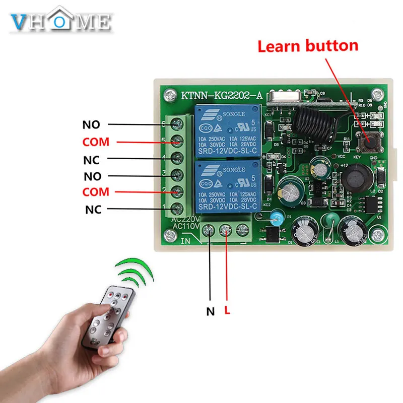 RF 433Mhz AC 85V-260V 2CH Relay Receiver Module Universal Wireless Remote Control Switch for RF Remote Controller
RF 433Mhz AC 85V-260V 2CH Relay Receiver Module Universal Wireless Remote Control Switch for RF Remote Controller