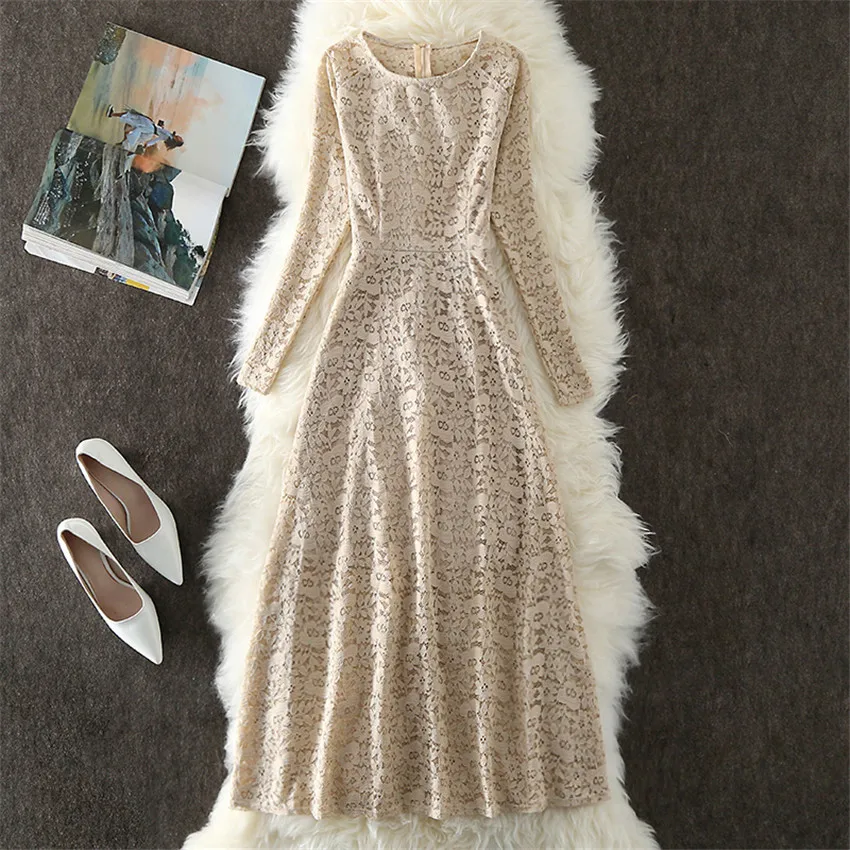 Gowyimmes 2018 Autumn Elegant women Lace dress Lady Long Sleeve dresses Long O-neck Dress Female Winter Bottomings vestidos P147
Gowyimmes 2018 Autumn Elegant women Lace dress Lady Long Sleeve dresses Long O-neck Dress Female Winter Bottomings vestidos P147